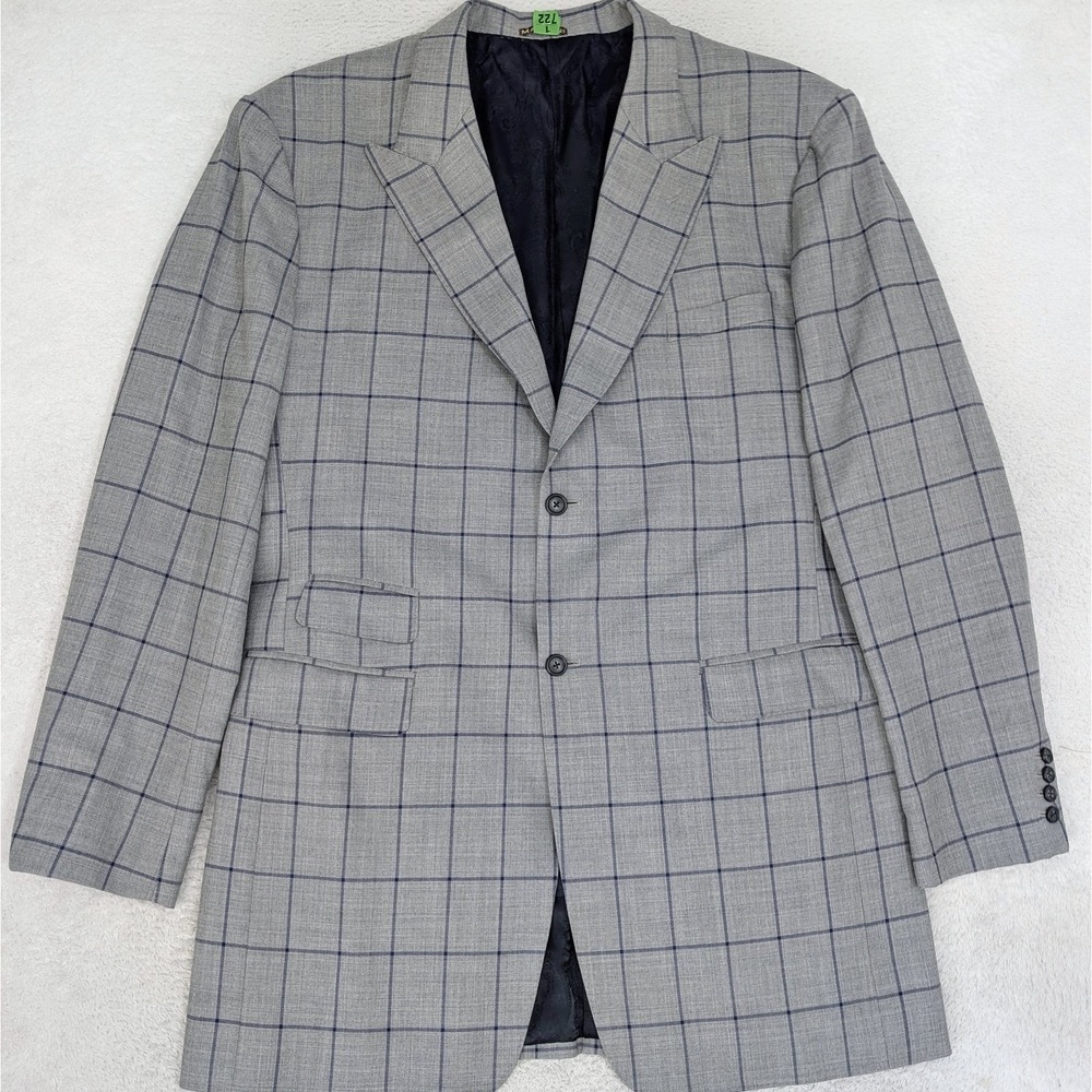 Lanificio di Marzoni Blazer Sport Coat Mens 46L Blue Gray Italy Classic Wool